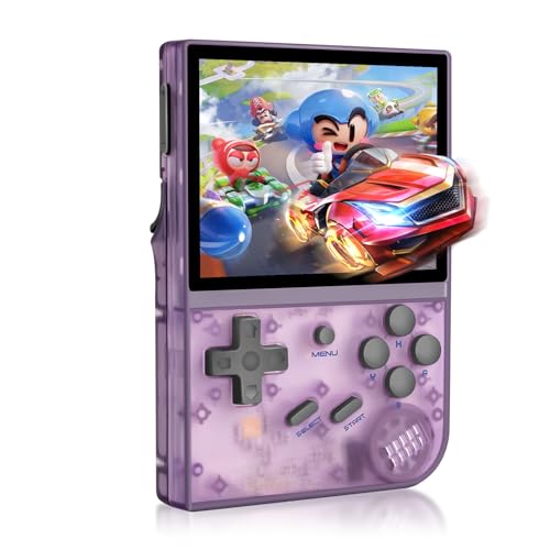 Anbernic RG35XX Handheld Game Console Retro Games Consoles with 3.5 Inch IPS Screen 64G TF Card 5474 Classic Games 2100mAh Battery Support Linux and Garlic Dual Stylem, HDMI and TV Output Purple