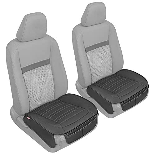 Motor Trend Seat Covers for Cars Trucks SUV, Faux Leather 2-Pack Black Padded with Storage Pockets, Premium Interior Car Seat Cover