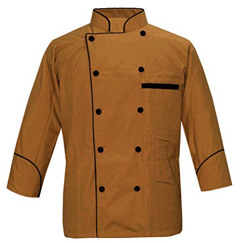 Leorenzo Creation PN-71 Men's Chef Coat/Chef Jacket Black Piping (Size-M, Yellow)