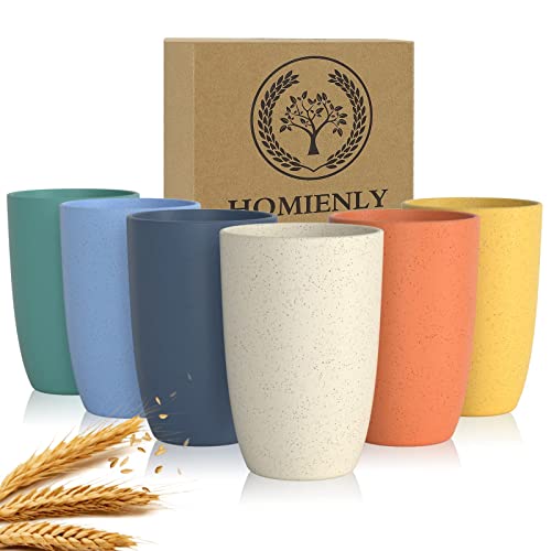 Homienly Wheat Straw Cups Plastic Cups Unbreakable Drinking Cup Reusable Dishwasher Safe Water Glasses (12 OZ)