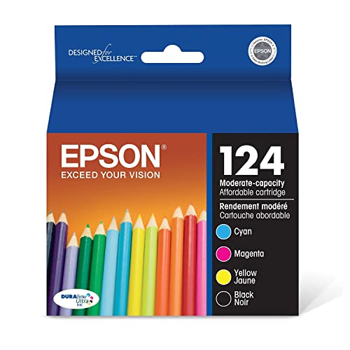 EPSON 124 DURABrite Ultra Ink Black & Color Cartridge Combo Pack For Stylus NX-125, NX-127, NX-130, NX-230, NX-330, NX-420, NX-430, WorkForce WF-320, WF-323, WF-325, WF-435