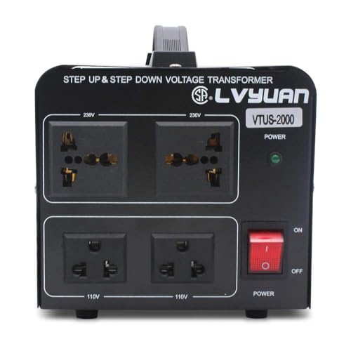 Cantonape Voltage Transformer Converter 2000 Watt Step Up/Down Convert from 110-120 Volt to 220-240 Volt and from 220-240 Volt to 110-120 Volt with 2 US Outlets, 2 Universal Outlets