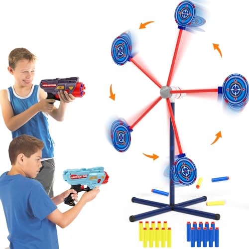 Shooting Games Toys Set for Boys, Kids Toys Outdoor Indoor Games with Moving Auto Reset Target Foam Bullet Set of 2 Toy Guns, Extra-Long Shooters Range, Gift for Boys Age 4 5 6 7 8 9 10+ Years Old