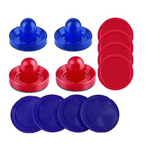 INSCOOL Air Hockey Pushers and Air Hockey Pucks, Paddles, Goal Handles Paddles Replacement Accessories for Game Tables(4 Red and Blue Pushers, 8 Red and Blue Pucks)