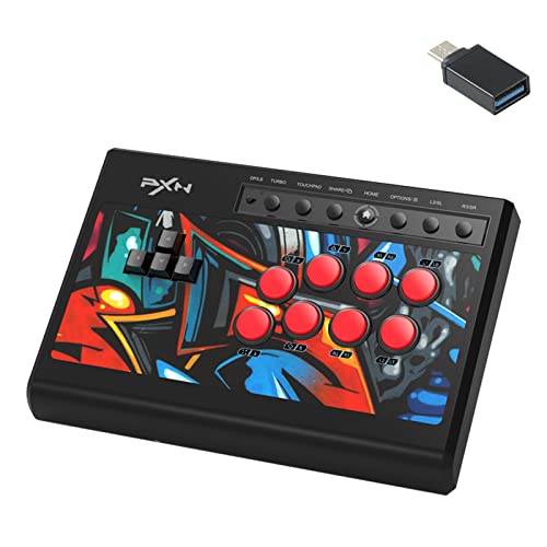 PXN Arcade Fight Stick, X8 Street Fighter Arcade Game Fighting Joystick with USB Port, with Turbo & Audio Functions, Suitable for PS3 / PS4 / Nintendo Switch/PC Windows.