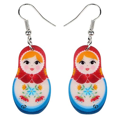 WEVENI Acrylic Russian Matryoshka Doll Earrings Dangle Drop Charm Jewelry For Women Girls Novelty Gifts (Multicolor)