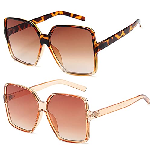 Dollger Oversized Square Sunglasses for Women Big Large Wide Fashion Shades for Men 100% UV Protection Brown+Brown leopard