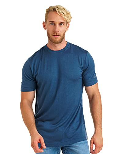 Merino.tech Merino Wool T-Shirt Mens - 100% Organic Merino Wool Undershirt Lightweight Base Layer (Large, Denim Blue)