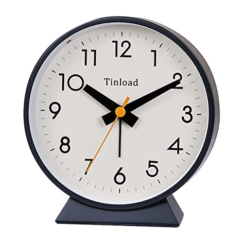 Tinload 4.5' Battery Operated Antique Retro Analog Alarm Clock, Small Silent Bedside Desk Clock with Night Light, Battery Operated, Snooze, for Living Room, Bedroom, Bedside, Desk, Gift Clock