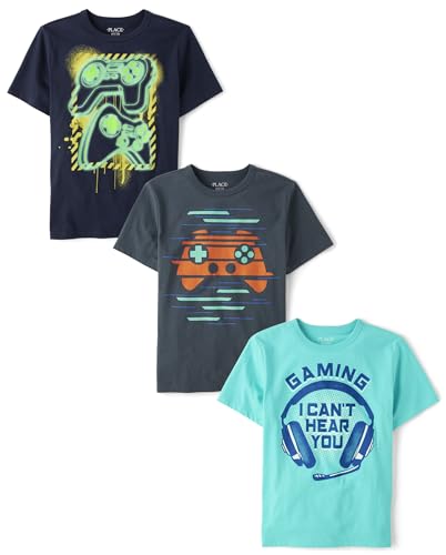 The Childrens Place Boys' Gamer Short Sleeve Graphic T-Shirts,Multipacks, Dual Gaming/Controller/Gaming 3-Pack
