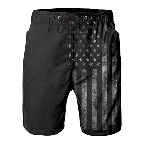 FT FENTENG Mens Swim Trunks for Men, Hawaii Quick Dry Beach Shorts for Men Swimming Trunks, Vintage Black American Flag Men's Board Shorts Swimwear Bathing Suit with Mesh Lining, XX-Large