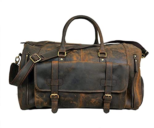 28' Large leather Travel Bag Duffel bag Gym sports flight cabin bag Leather Holdall Overnight Weekend Large luggage bag (28 inch)