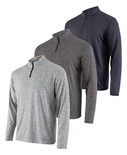 Real Essentials Mens Quarter 1/4 Zip Pullover Men Sweatshirt Long Sleeve Shirts 1/2 Athletic Fishing Dry Fit Shirt Gym Running Compression Golf Half Top Workout Sweatshirts, Set 2, S, Pack of 3