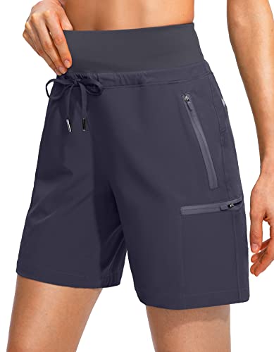 Obla Women's Hiking Cargo Shorts Zipper Pockets Soft High Waisted Quick Dry 7 Inch Long Shorts for Women Golf Athletic Summer (Dark Grey_XL)