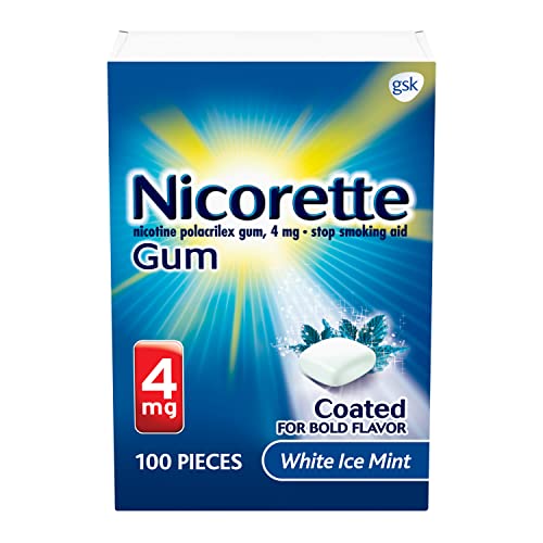 Nicorette 4 mg Nicotine Gum to Help Quit Smoking - White Ice Mint Flavored Stop Smoking Aid, 100 Count
