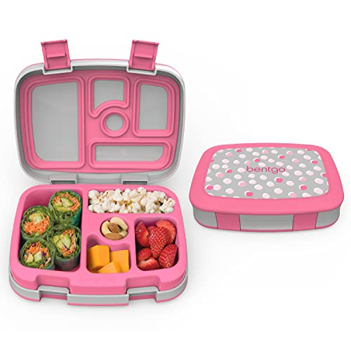Bentgo Kids Prints Leak-Proof, 5-Compartment Bento-Style Kids Lunch Box - Ideal Portion Sizes for Ages 3 to 7 - BPA-Free, Dishwasher Safe, Food-Safe Materials (Pink Dots)
