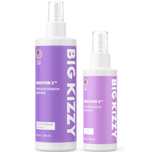 Big Kizzy Tape in Extension Remover (8oz) & Tape Ins Residue Remover (4oz), Big Kizzy Remover 1 + Remover 2 - Fastest Two Step System to Remove Tape in Extensions and Tape Ins Residue