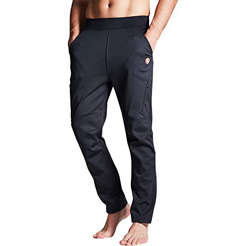 Souke Sports Men's Winter Cycling Pants, Windproof Fleece Thermal Bike Pants, Breathable Athletic Sweatpants for Running Black