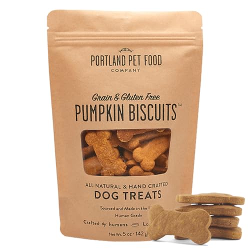 CRAFTED BY HUMANS LOVED BY DOGS Portland Pet Food Company Pumpkin Biscuit Dog Treats - Vegan, Gluten-Free, All Natural, Grain-Free, Human-Grade Ingredients, Made in The USA - 1-Pack (5 oz)