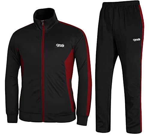 November's Chopin Tracksuits for Men 2 Pieces with Zip Sports Athletic Workout Set Activewear Black Maroon Large