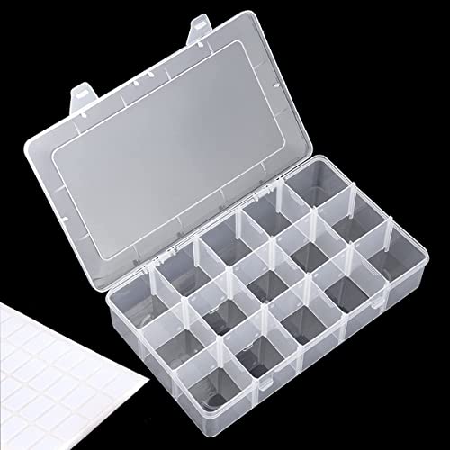 Snowkingdom Large 15 Grid Clear Organizer Box Adjustable Dividers - Plastic Compartment Storage Container for Washi Tapes, Craft, Beads, Jewelry, Small Parts