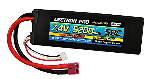 Common Sense RC Lectron Pro 7.4V 5200mAh 50C Lipo Battery with Deans-Type Connector for 1/10 Scale Cars, Trucks, and Buggies