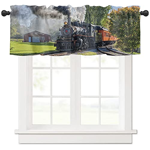 Valances Curtain for Living Room Kitchen Windows, The Landscape of Steam Train Pattern Curtain Valance, Rod Pocket Window Treatment Valances for Bedroom Decor, 1 Panel, 54x18inch