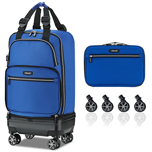 Verage Expandable Foldable Luggage Bag Collapsible Suitcases Rolling Travel Duffel Bag Lightweight Suit Case with Detachable Spinner Wheels(Blue,21 Inch Expands into 24 Inch)