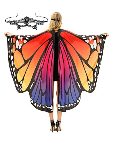 TONAK Butterfly Wings Costume Adult, Halloween Butterfly Cape Costume Women Party Colorful Big Festival Butterfly Wings For Women Soft Fabric Shawl Cape