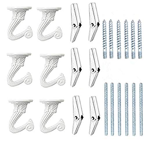 LIFEUNITE 6 Sets White Ceiling Hooks for Hanging Plant, Heavy Duty Swag Toggle Hooks with Hardware (White)