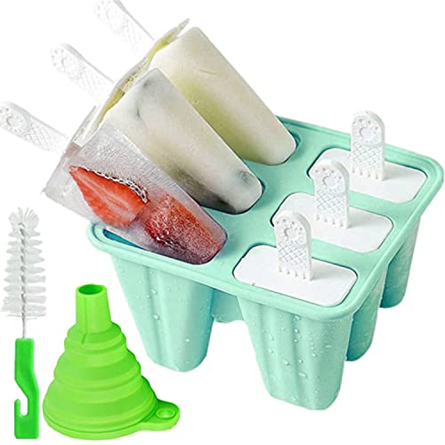 Popsicle Mould，Popsicle Molds 6 Pieces Silicone Ice Pop Molds BPA Free Popsicle Mold Reusable Easy Release Ice Pop Make (Green)