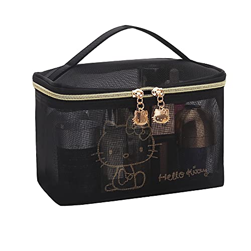 AmBealla Cosmetic Bag Mesh Large Capacity Travel Wash Bag Storage Bag (Bucket bag), Black