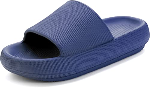 BRONAX Slides for Women and Men Unisex Navy Summer Pillow Slippers House Sandals Sandles for Male Female Comfy Cushioned Thick Sole 39-40 Blue