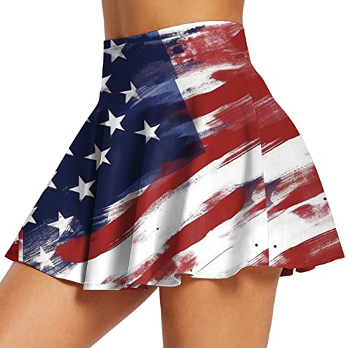 Daygeve Womens Athletic Golf Skorts Lightweight Skirt Pleated Tennis Skirt Patriotic American Flag Skirts USA Flag Skirt 4th of July Blue