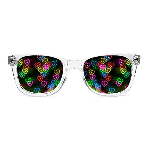 Ultimate Diffraction Glasses - 3D Rainbow Heart Effect with Clear Frames - Great Edm, Concert, and Rave Accessory