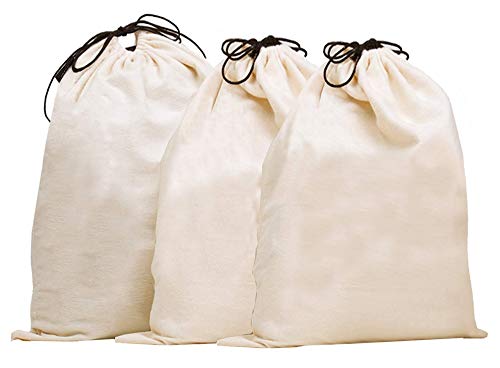 MISSLO Set of 3 Cotton Breathable Dust-proof Drawstring Storage Pouch Bag, (Pack 3 XL)