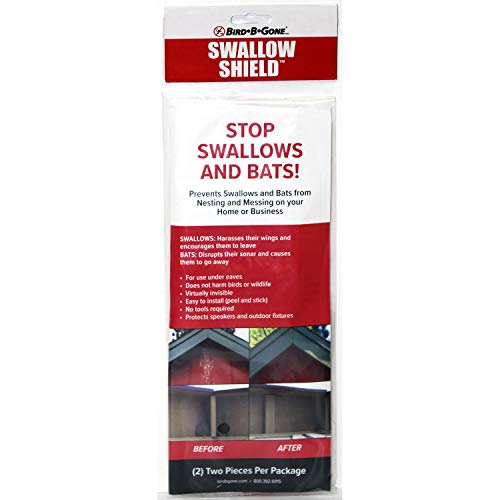 Bird B Gone - Swallow Shield - Transparent 3'x11' Adhesive Strips (2 Pack) - Nesting Deterrent for Eaves & Overhangs - Humane & Virtually Invisible - Easy to Install - Repels Swallows & Bats