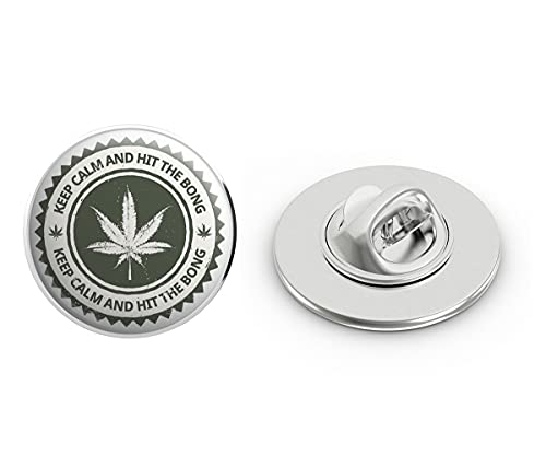 BRK Studio Keep Calm and Hit The Bong Marijuana Icon Logo Round Metal 0.75' Lapel Pin Hat Shirt Pin Tie Tack Pinback