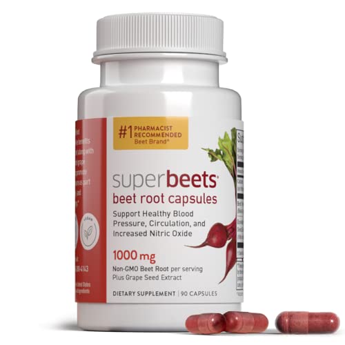 humanN SuperBeets Beet Root Capsules Quick Release 1000mg - Supports Nitric Oxide Production, Blood Pressure – Clinically Studied Antioxidants 90 Count Non-GMO Powder