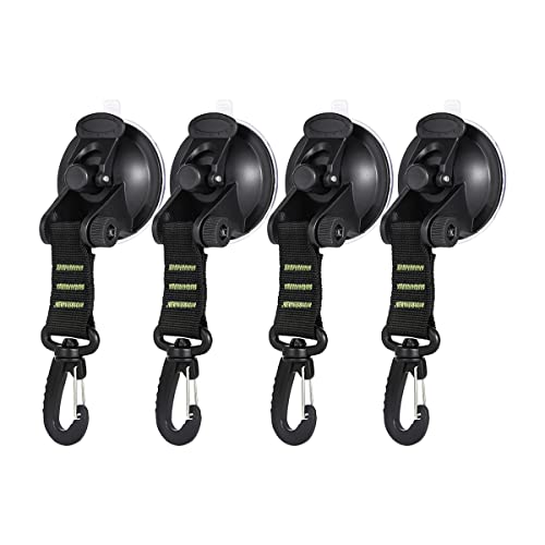 4PCS Heavy Duty Suction Cups with Hooks, Car Camping Tie Down Tarp Accessory, Strong Power Viscous Silicone and Securing Hook, Universal for Car Awning, Boat, Camping Trap (Green)