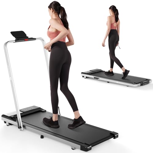 DeerRun 3 in 1 Folding Treadmills for Home, 3.0HP Powerful and Quiet Under Desk Treadmill, 300 lbs Capacity Foldable Walking Pad with Remote Control and Space Saving, Free Installation, Sliver