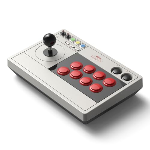 8BitDo Retro Arcade Fight Stick 8 Way Joystick with 2 Dedicated Macro Buttons and Turbo Function for Switch and PC Windows, Support Wireless Bluetooth, 2.4G Receiver and Wired USB-C Cable Connection