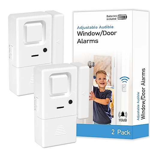 Door Window Alarm - 2 Pack - Adjustable Volume Door Alarm Sensor Wireless Door Alarms for Kids Safety, Door Open Chime Burglar Alert Window Alarm for Home Security, Kids Safety, Apartment, by Rosmila