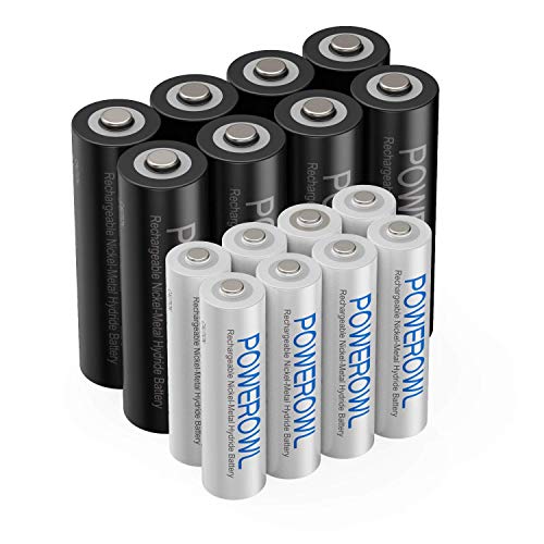 POWEROWL AA AAA Rechargeable Batteries, Pre-Charged High Capacity 2800mAh & 1000mAh 1.2V NiMH Battery Low Self Discharge, Pack of 16