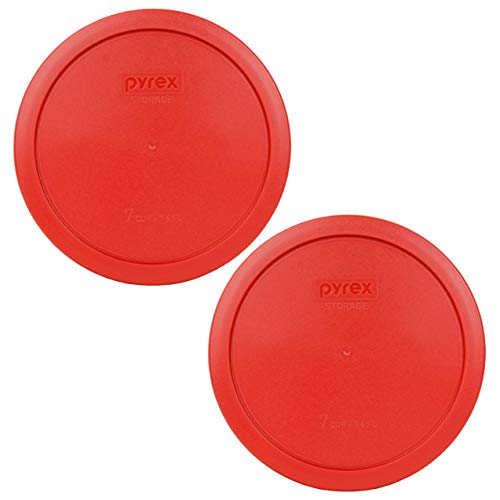 Pyrex 7402-PC Red Round Storage Replacement Lid Cover fits 6 & 7 Cup 7' Dia. Round (2-Pack) Made in the USA