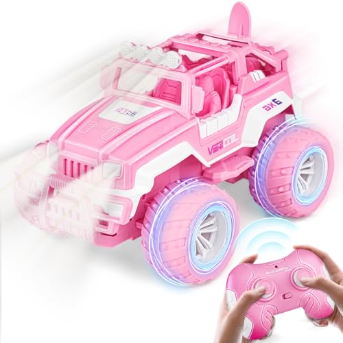 OWNONE 1 Pink Remote Control Car for Girls, 1:16 Scale RC Jeep with LED Light & Rechargeable Batteries, 80 Min Playtime 2.4 GHZ Pink Truck Toy, Car Toys Gifts for Girls