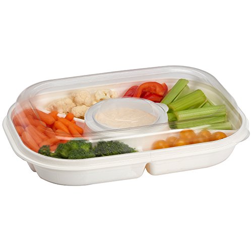 Jumbo Divided Serving Tray With Lid - Includes 6 Bins for Party Platter, Snackle Box Container, Fruit Tray, Veggie Tray, Chip and Dip Bowl, Appetizers, Desserts, Snacks & More (by Buddeez)