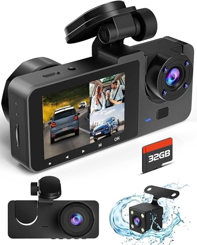 Dash Camera for Cars,4K Full UHD Car Camera Front Rear with 32GB Card,Built-in Super Night Vision,2.0'' IPS Screen,170°Wide Angle,WDR, 24H Parking Mode, Loop Recording