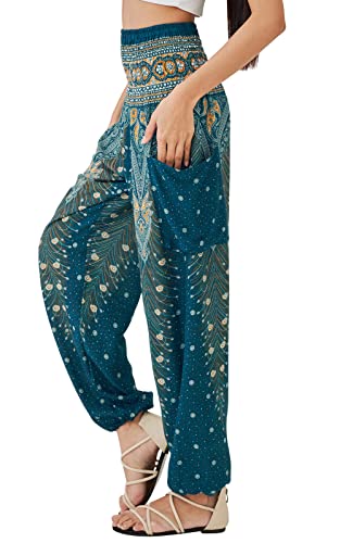 Joob Joob Boho Pants for Women - Hippie Harem Pants Women - Womens Yoga Pants – Comfy Bohemian Flowy Hippie Clothes - Turquoise Large