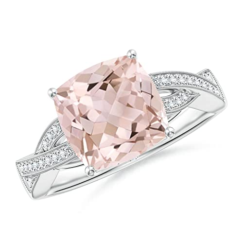 Angara Natural Morganite Solitaire Ring for Women, Girls in 14K White Gold Size-7.5 (Grade-A | Size-9mm) | November Birthstone Jewelry Gift for Her | Birthday|Wedding|Anniversary|Enagagement